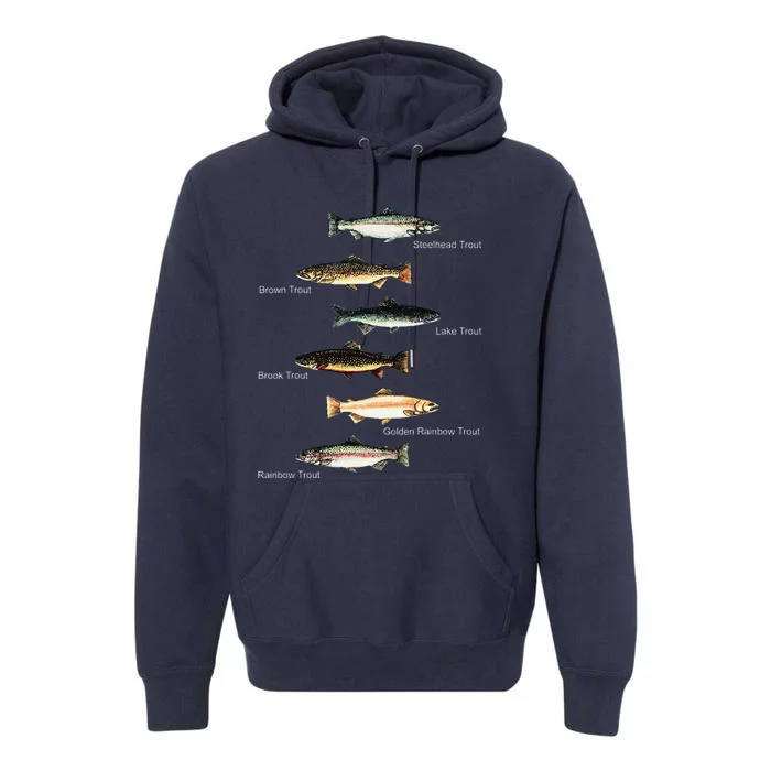 Types Of Trout Fish Species Collection Fishing Premium Hoodie