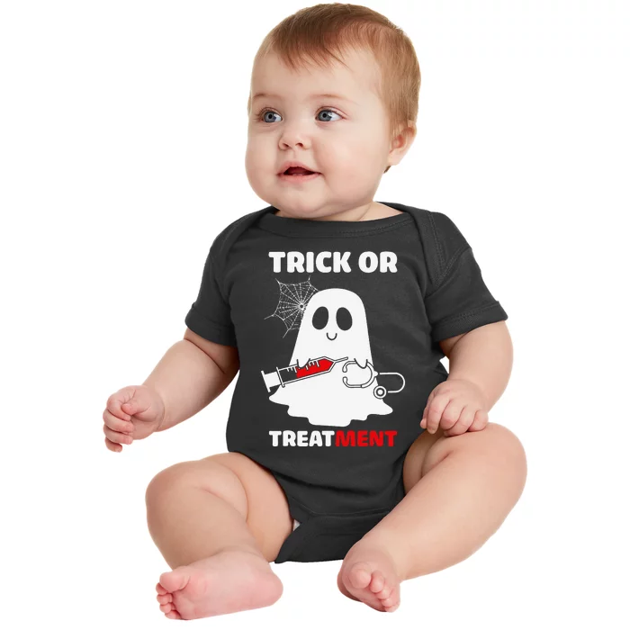 Trick Or Treatment Ghost Funny Rn Nursing Doctor Halloween Baby Bodysuit