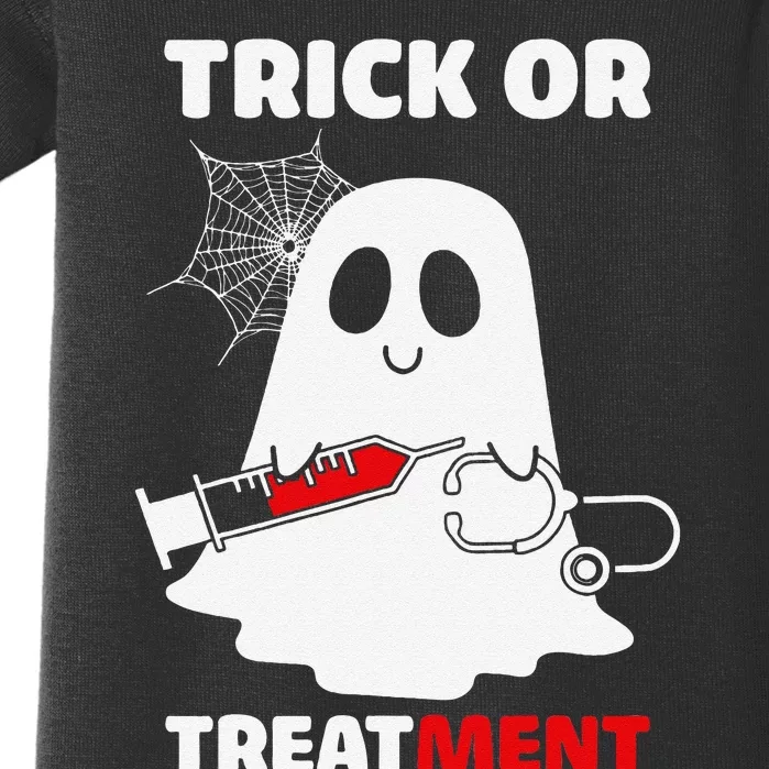 Trick Or Treatment Ghost Funny Rn Nursing Doctor Halloween Baby Bodysuit