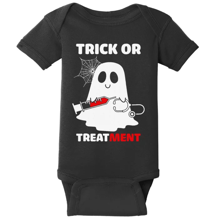 Trick Or Treatment Ghost Funny Rn Nursing Doctor Halloween Baby Bodysuit