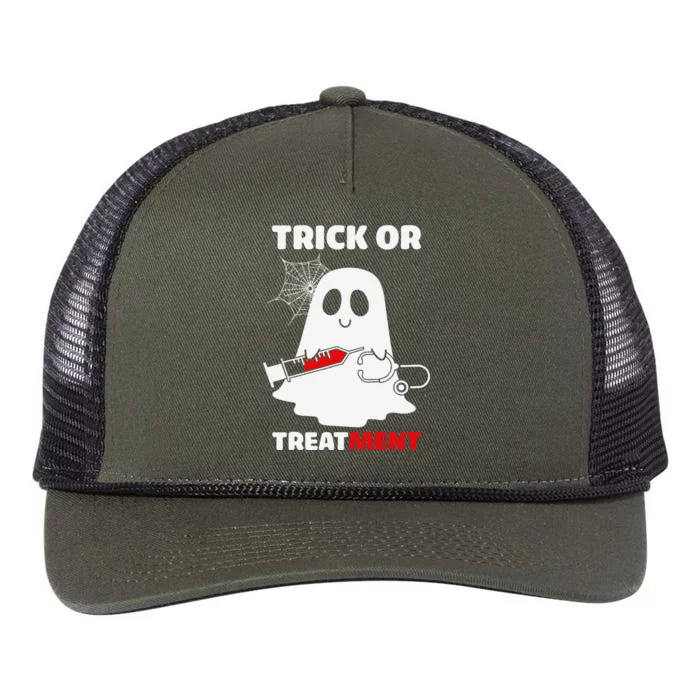 Trick Or Treatment Ghost Funny Rn Nursing Doctor Halloween Retro Rope Trucker Hat Cap