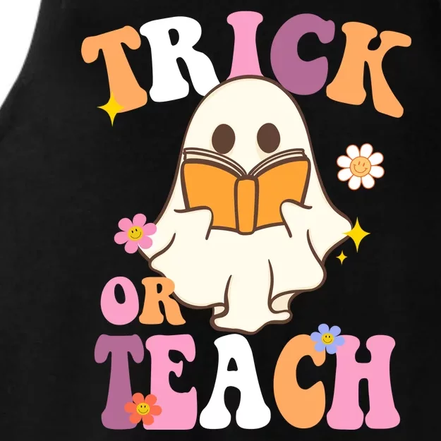 Trick Or Teach Cute Book Ghost Ladies Tri-Blend Wicking Tank