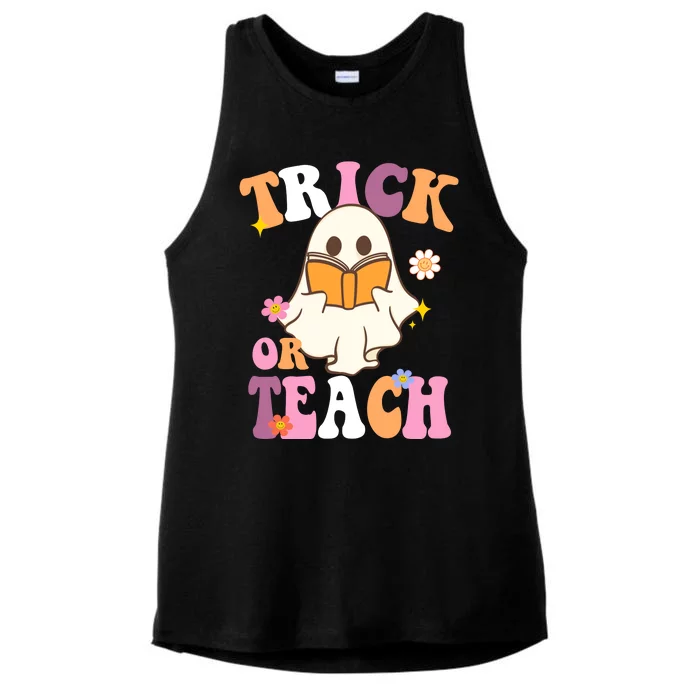 Trick Or Teach Cute Book Ghost Ladies Tri-Blend Wicking Tank