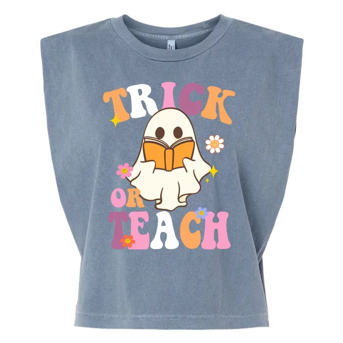 Trick Or Teach Cute Book Ghost Garment-Dyed Women's Muscle Tee