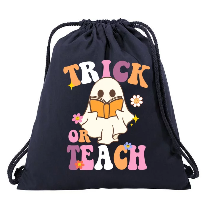 Trick Or Teach Cute Book Ghost Drawstring Bag