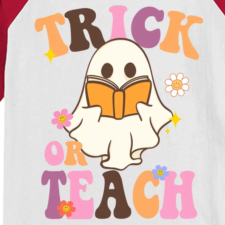 Trick Or Teach Cute Book Ghost Kids Colorblock Raglan Jersey