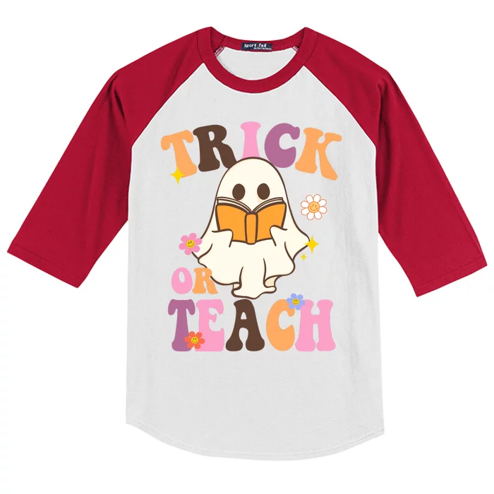 Trick Or Teach Cute Book Ghost Kids Colorblock Raglan Jersey