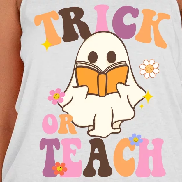 Trick Or Teach Cute Book Ghost Women's Knotted Racerback Tank