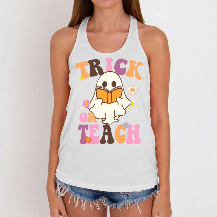 Trick Or Teach Cute Book Ghost Women's Knotted Racerback Tank