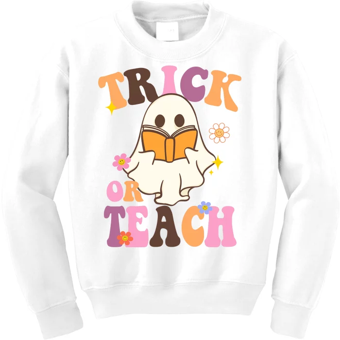 Trick Or Teach Cute Book Ghost Kids Sweatshirt