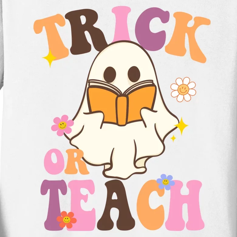 Trick Or Teach Cute Book Ghost Kids Long Sleeve Shirt