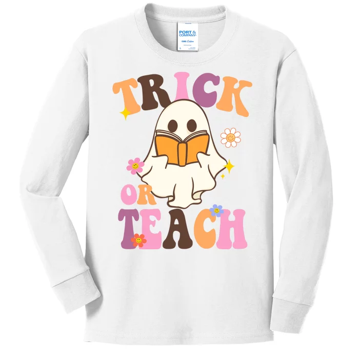 Trick Or Teach Cute Book Ghost Kids Long Sleeve Shirt