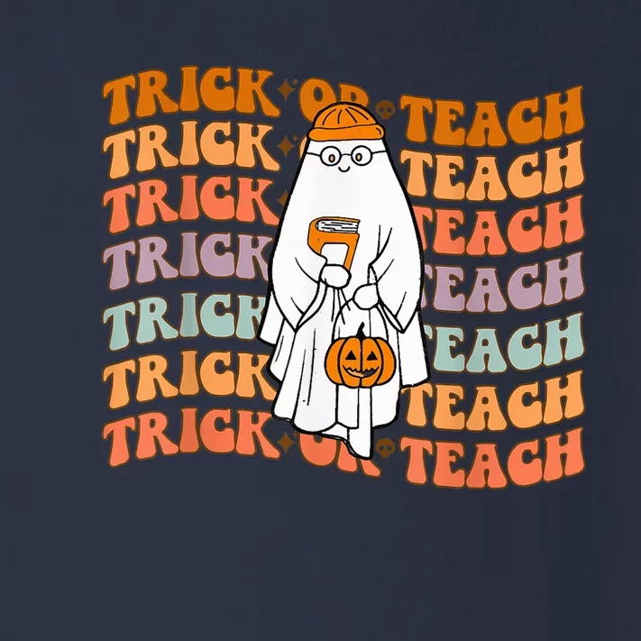 Trick or Teach Teacher Groovy Retro Ghost Halloween Costumes Toddler Long Sleeve Shirt