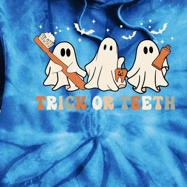 Trick Or Teeth Toothbrush Funny Boo Retro Pumpkin Halloween Gift Tie Dye Hoodie