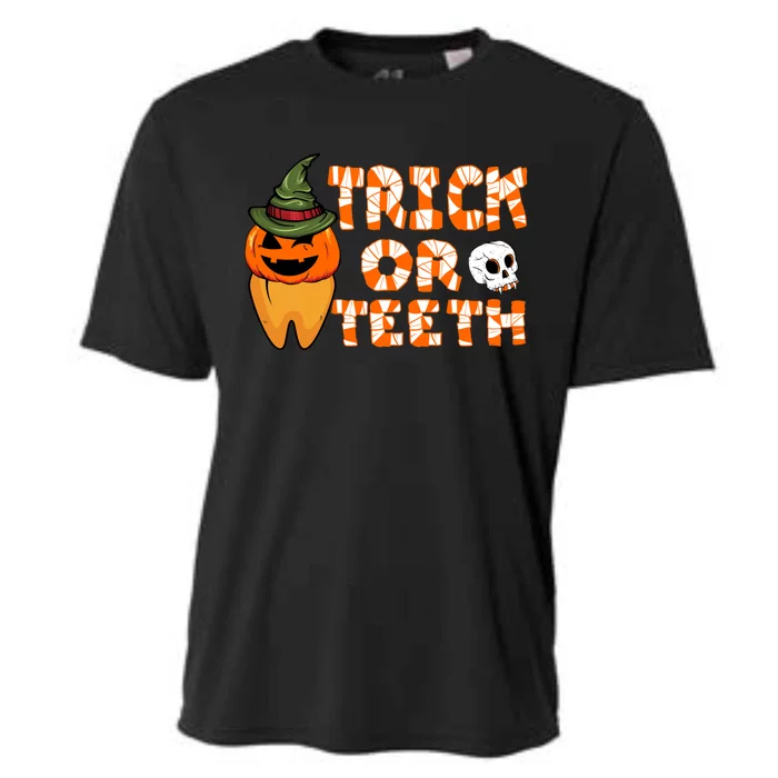 Trick Or Teeth Funny Dentist Halloween Dental Squad Gift Cooling Performance Crew T-Shirt