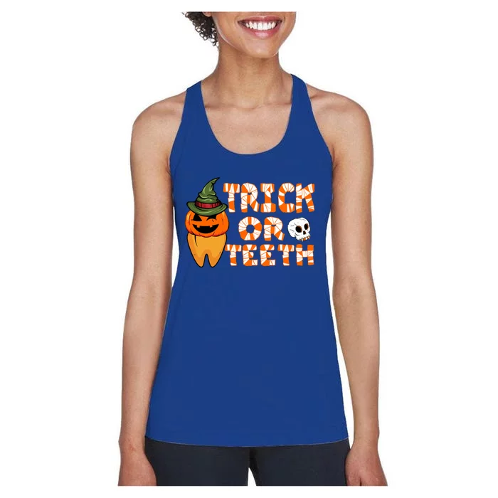 Trick Or Teeth Funny Dentist Halloween Dental Squad Gift Women's Racerback Tank