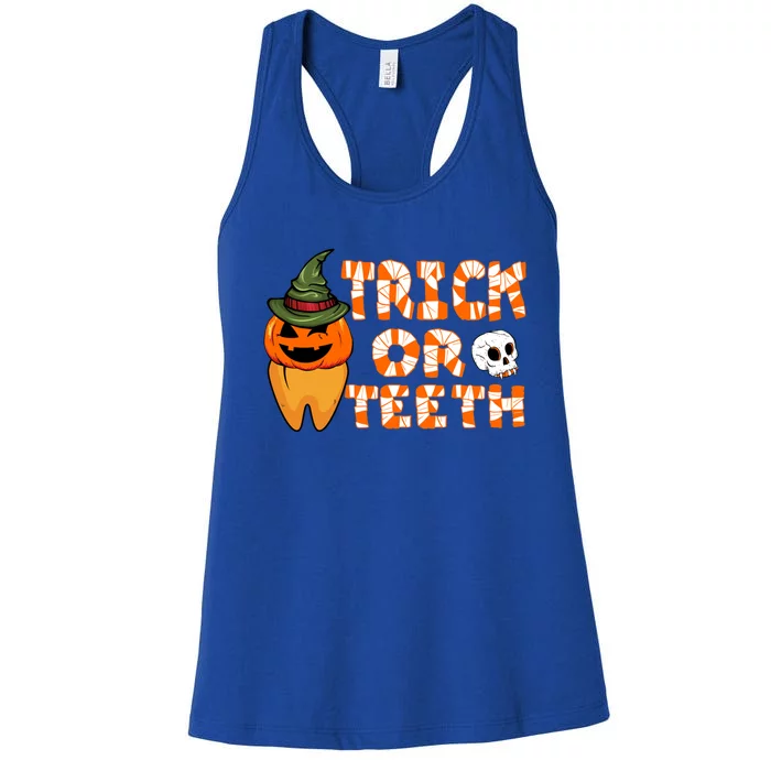 Trick Or Teeth Funny Dentist Halloween Dental Squad Gift Women's Racerback Tank