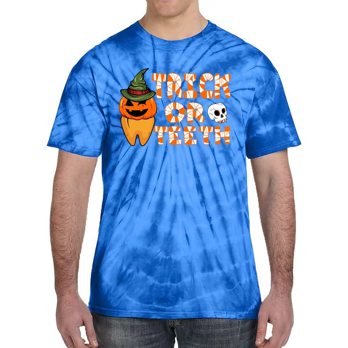 Trick Or Teeth Funny Dentist Halloween Dental Squad Gift Tie-Dye T-Shirt