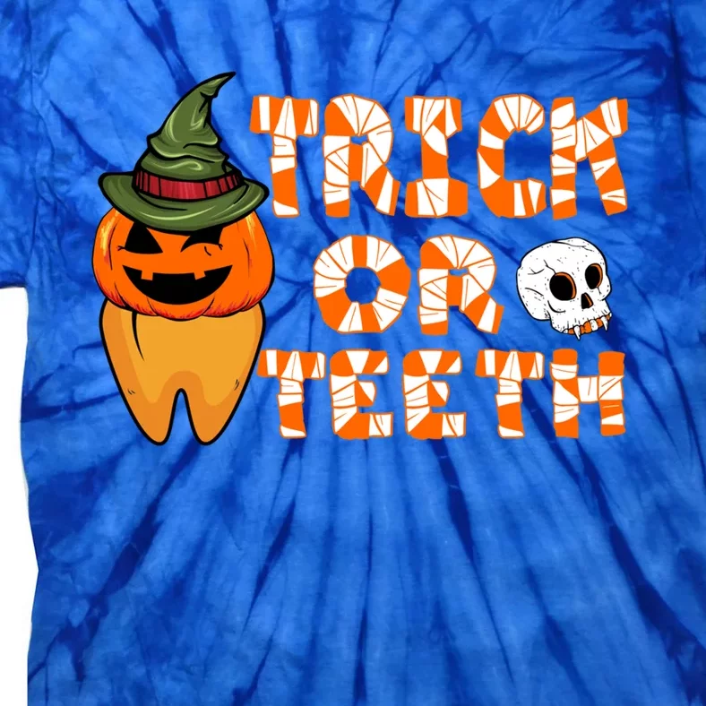 Trick Or Teeth Funny Dentist Halloween Dental Squad Gift Tie-Dye T-Shirt