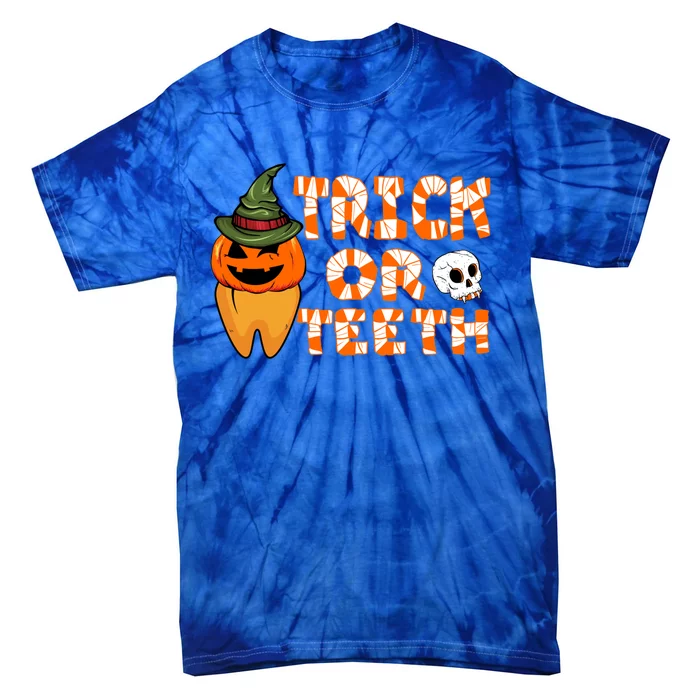 Trick Or Teeth Funny Dentist Halloween Dental Squad Gift Tie-Dye T-Shirt