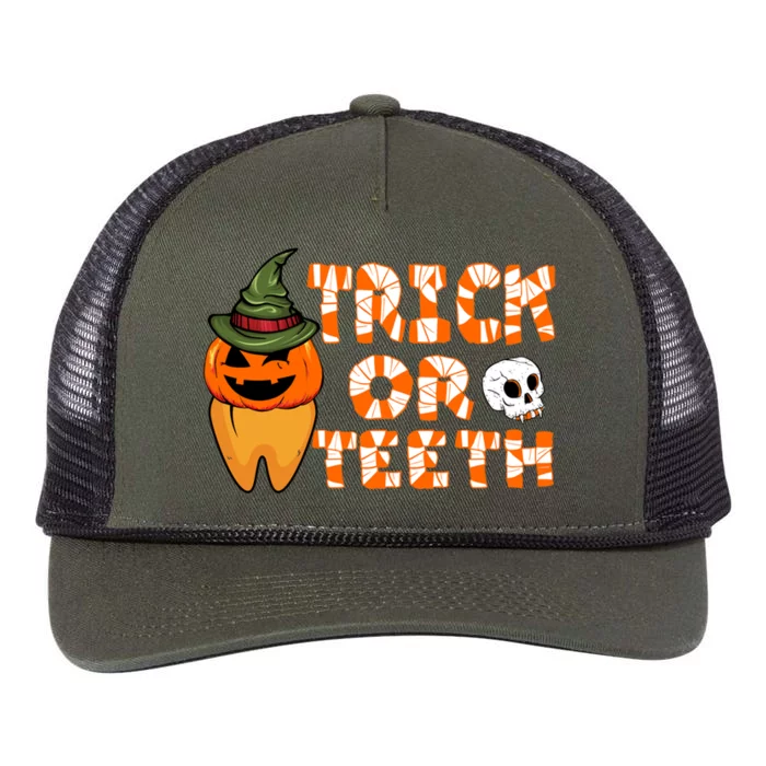 Trick Or Teeth Funny Dentist Halloween Dental Squad Gift Retro Rope Trucker Hat Cap