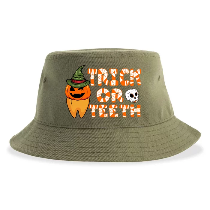 Trick Or Teeth Funny Dentist Halloween Dental Squad Gift Sustainable Bucket Hat