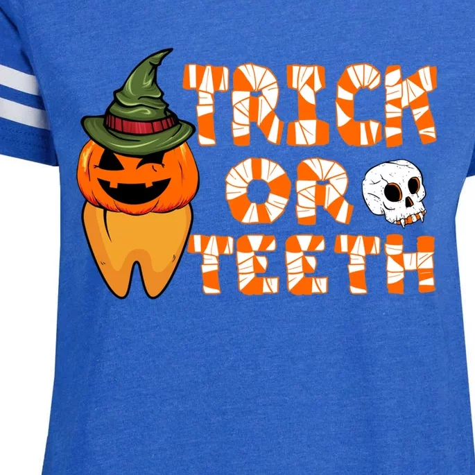 Trick Or Teeth Funny Dentist Halloween Dental Squad Gift Enza Ladies Jersey Football T-Shirt