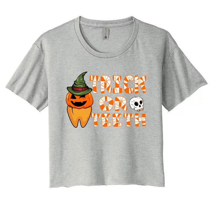 Trick Or Teeth Funny Dentist Halloween Dental Squad Gift Women's Crop Top Tee