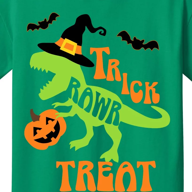 Trick Or Treat Saurus With Pumpkin Kids T-Shirt