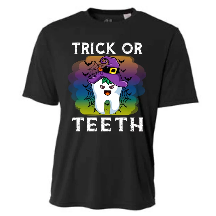 Trick Or Teeth Funny Dentist Halloween Dental Squad Gift Cooling Performance Crew T-Shirt