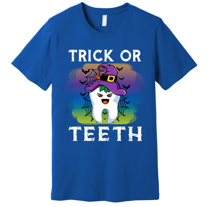 Trick Or Teeth Funny Dentist Halloween Dental Squad Gift Premium T-Shirt