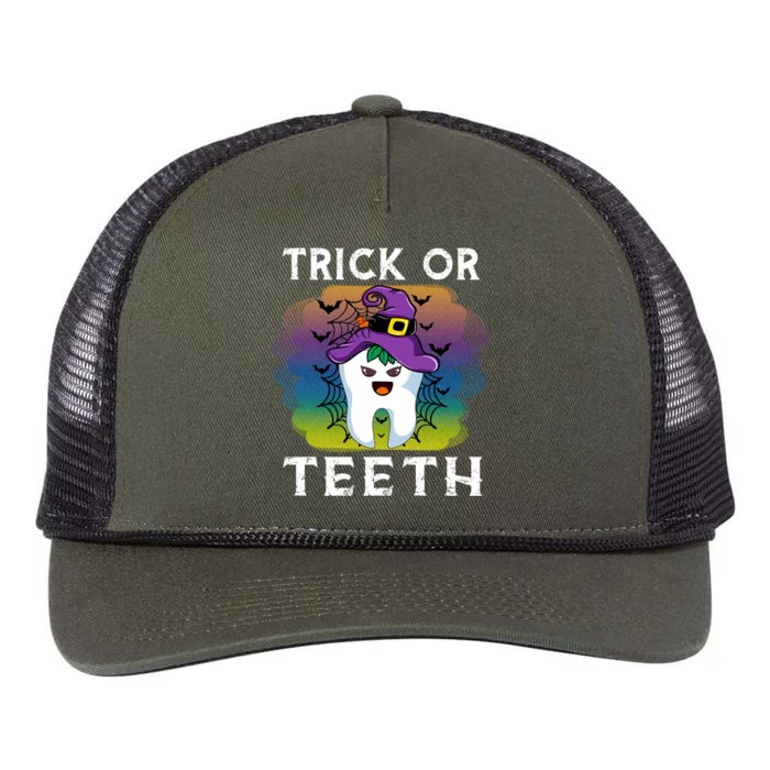 Trick Or Teeth Funny Dentist Halloween Dental Squad Gift Retro Rope Trucker Hat Cap