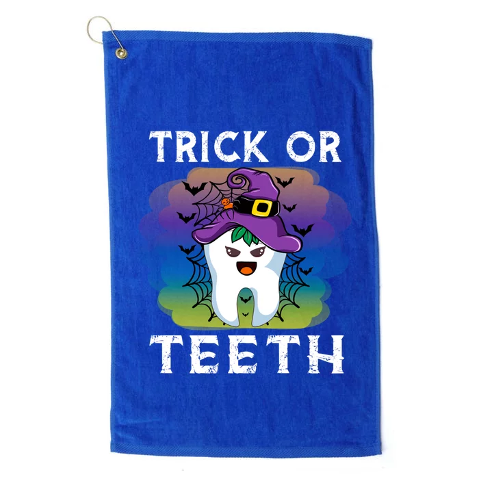 Trick Or Teeth Funny Dentist Halloween Dental Squad Gift Platinum Collection Golf Towel