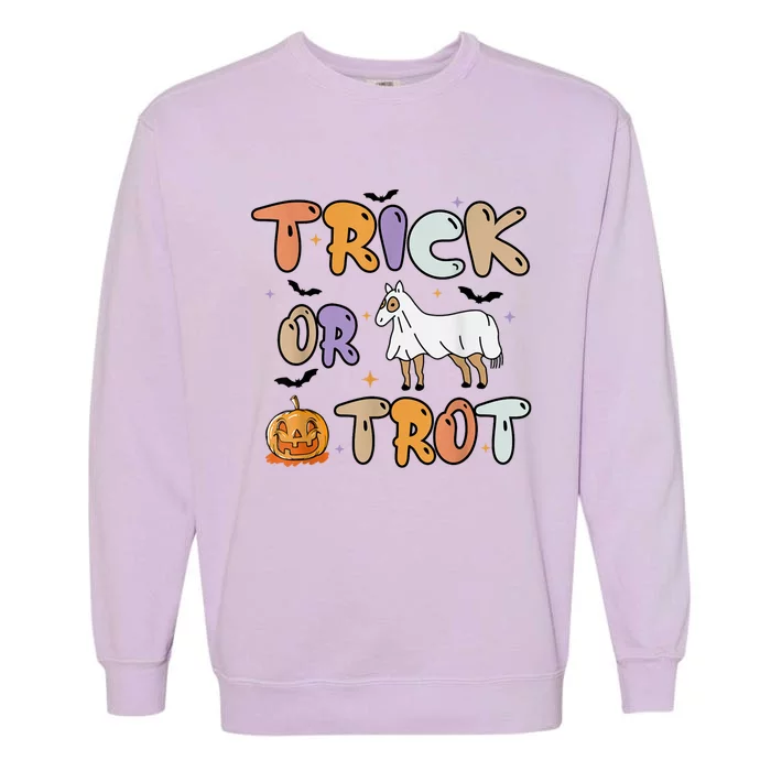 Trick Or Trot Funny Halloween Pumpkin And Cute Ghost Horse Garment-Dyed Sweatshirt