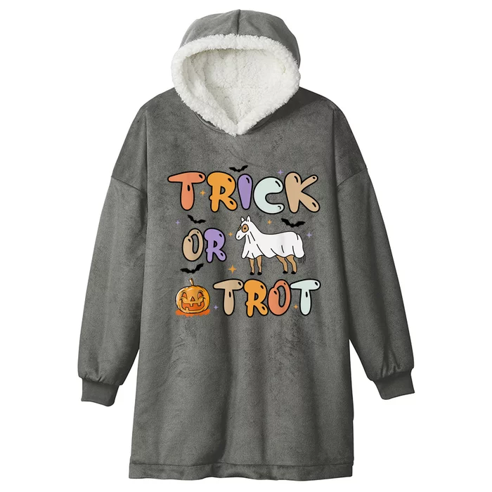 Trick Or Trot Funny Halloween Pumpkin And Cute Ghost Horse Hooded Wearable Blanket