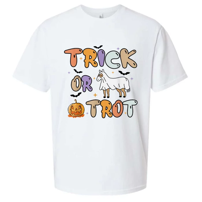 Trick Or Trot Funny Halloween Pumpkin And Cute Ghost Horse Sueded Cloud Jersey T-Shirt