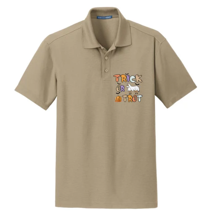 Trick Or Trot Funny Halloween Pumpkin And Cute Ghost Horse Dry Zone Grid Performance Polo