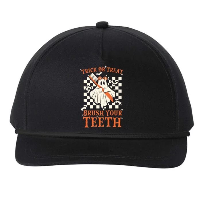 Trick Or Treat Brush Your Teeth Dentist Halloween Costume Funny Gift Snapback Five-Panel Rope Hat