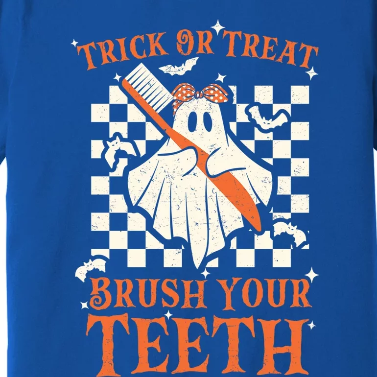 Trick Or Treat Brush Your Teeth Dentist Halloween Costume Funny Gift Premium T-Shirt