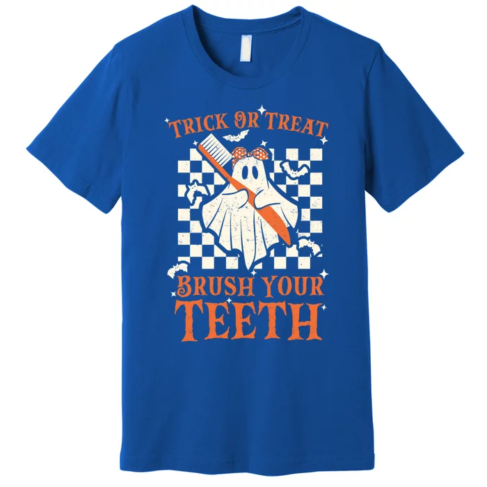 Trick Or Treat Brush Your Teeth Dentist Halloween Costume Funny Gift Premium T-Shirt