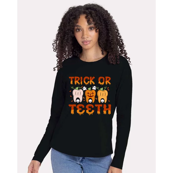 Trick Or Teeth Funny Dentist Halloween Dental Squad Cute Gift Womens Cotton Relaxed Long Sleeve T-Shirt