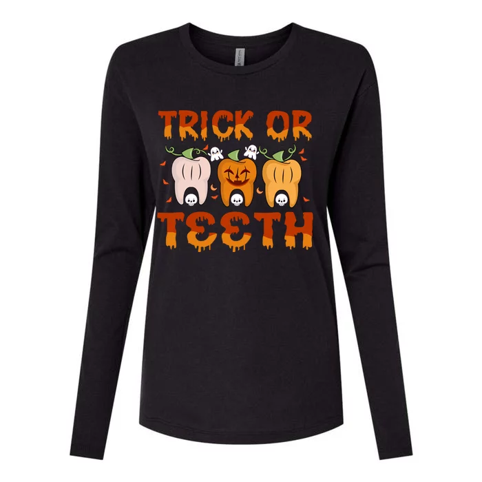 Trick Or Teeth Funny Dentist Halloween Dental Squad Cute Gift Womens Cotton Relaxed Long Sleeve T-Shirt