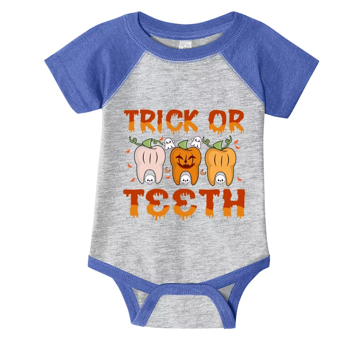 Trick Or Teeth Funny Dentist Halloween Dental Squad Cute Gift Infant Baby Jersey Bodysuit