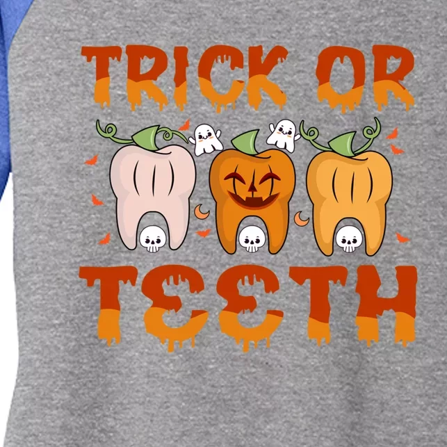 Trick Or Teeth Funny Dentist Halloween Dental Squad Cute Gift Women's Tri-Blend 3/4-Sleeve Raglan Shirt