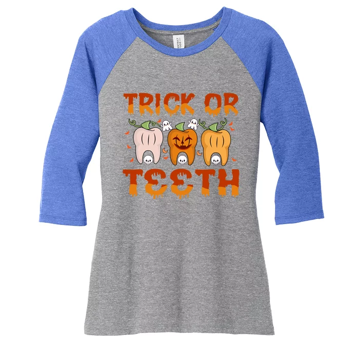 Trick Or Teeth Funny Dentist Halloween Dental Squad Cute Gift Women's Tri-Blend 3/4-Sleeve Raglan Shirt