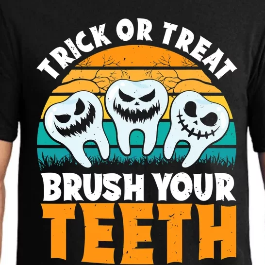 Trick Or Treat Brush Your Teeth Dentist Pun Halloween Dental Funny Gift Pajama Set