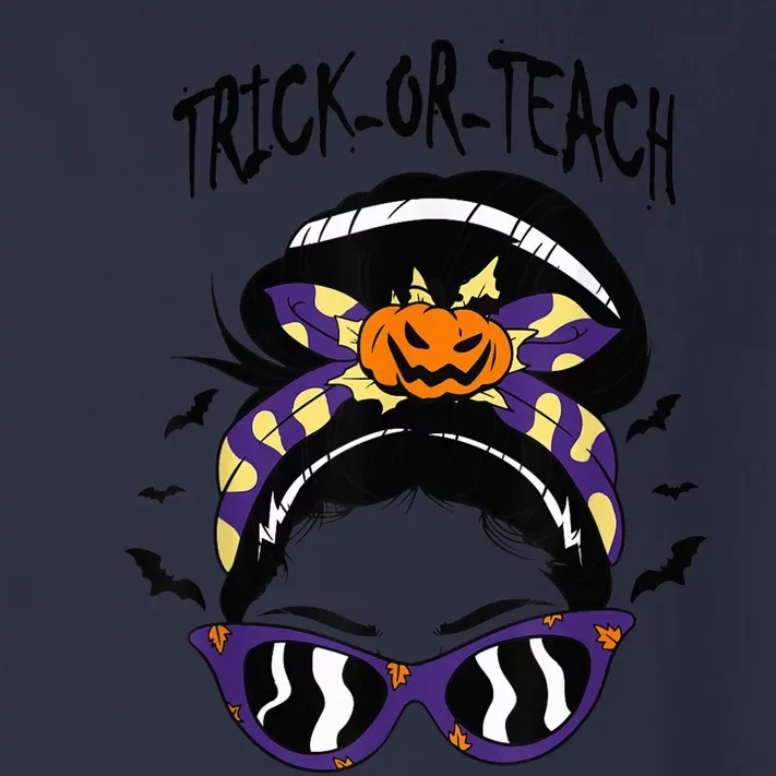 Trick or Teach Cute Halloween Teacher Messy Bun Retro Shades Toddler Long Sleeve Shirt