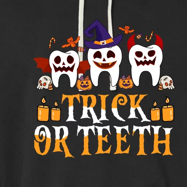 Trick Or Teeth Funny Dentist Halloween Dental Squad Funny Gift Garment-Dyed Fleece Hoodie