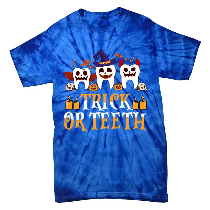 Trick Or Teeth Funny Dentist Halloween Dental Squad Funny Gift Tie-Dye T-Shirt