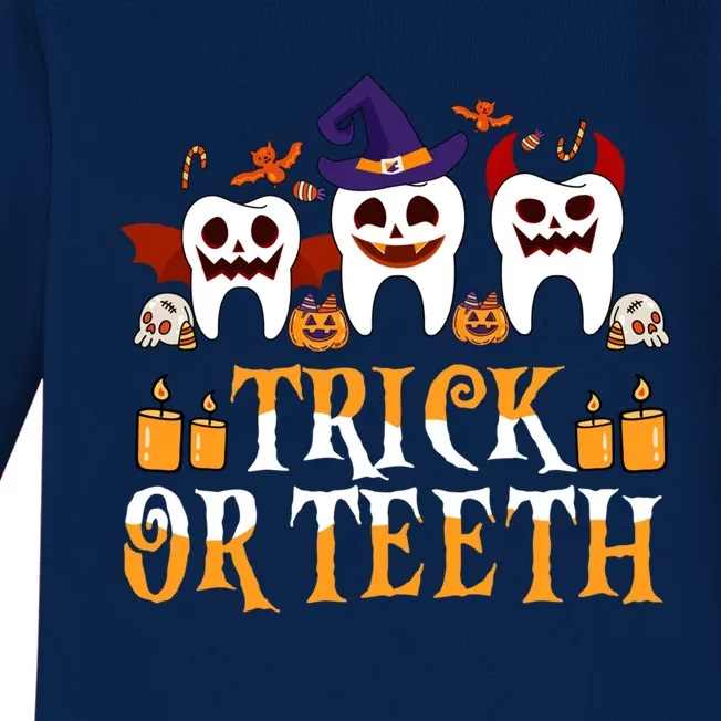 Trick Or Teeth Funny Dentist Halloween Dental Squad Funny Gift Baby Long Sleeve Bodysuit